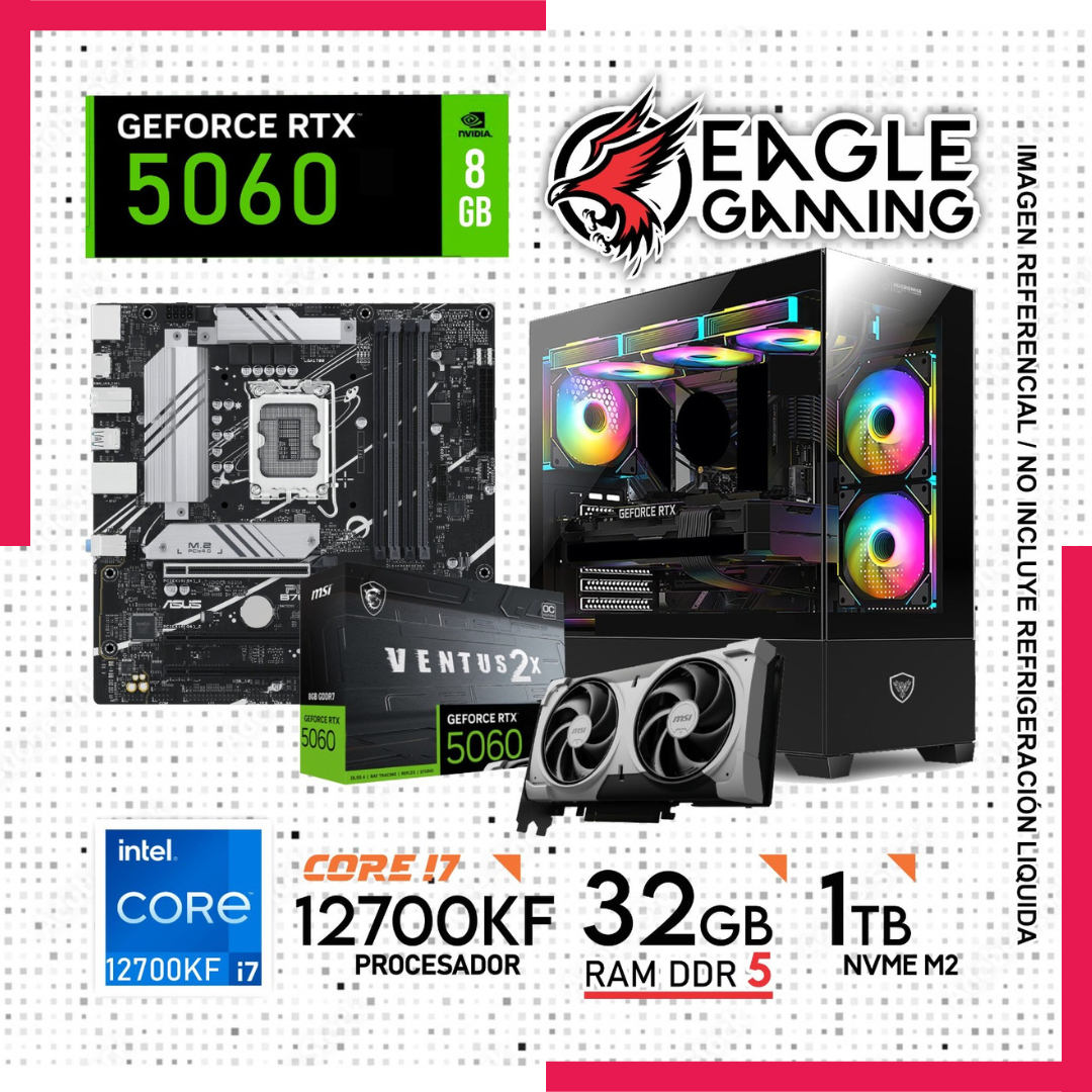 Computadora Gamer Core i7 12700KF, Ram 32GB DDR5 , 1TB NVME M2, RTX 5060 8GB