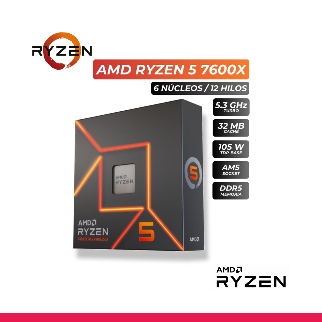 PROCESADOR AMD RYZEN 5 7600X OEM 4.7GHZ HASTA 5.3GHZ 32MB (100 -100000593WOF) AM5, 6 NUCLEOS, S/COOLER - Imagen 2