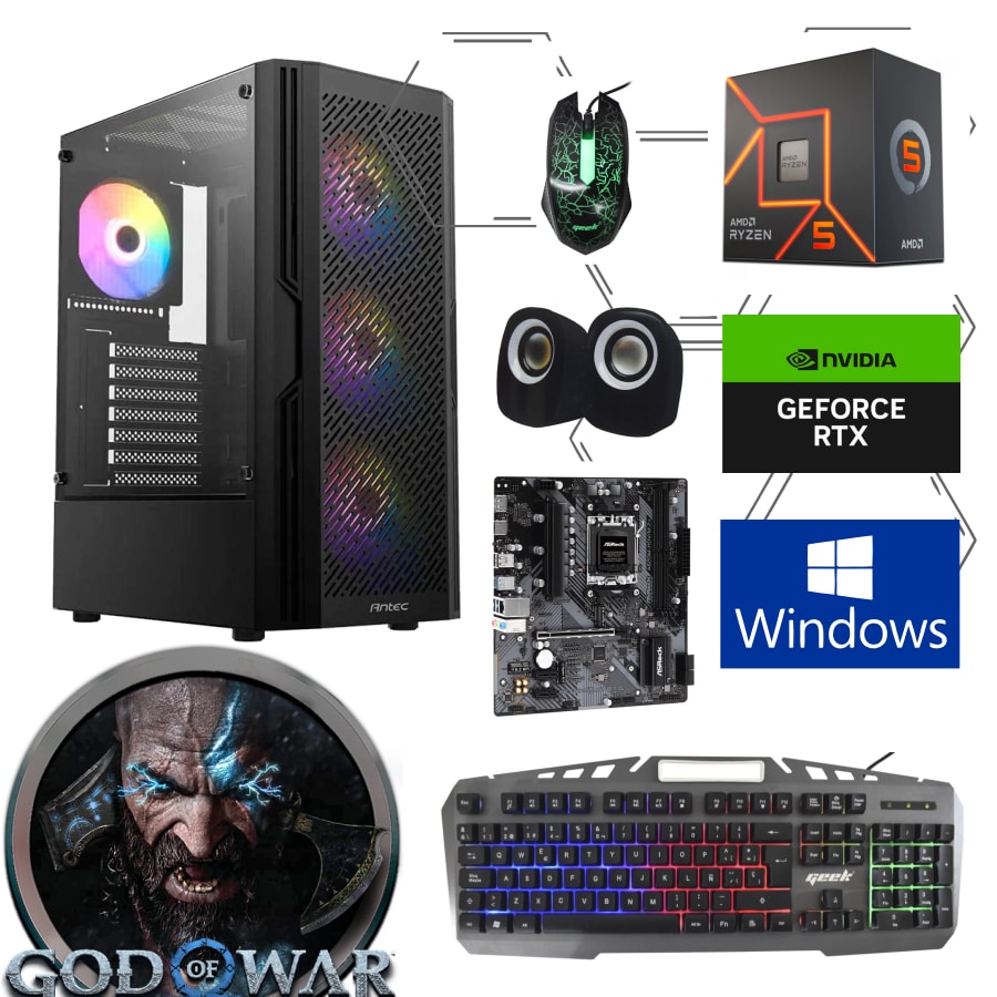 Cpu Gamer Ryzen 5 8400F, Rtx 3050, Ram 16Gb Ddr5, Ssd 512Gb