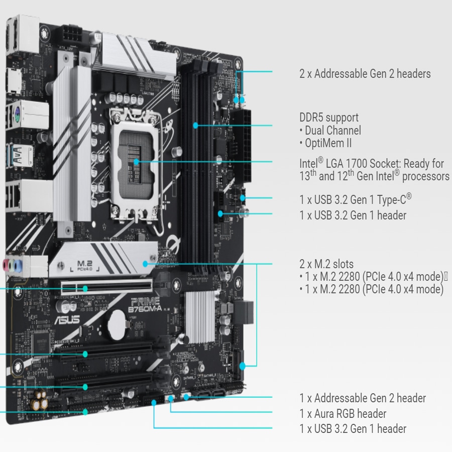 Mainboard B760M-A, Intel 12 13 14va, Ddr5 – Asus Prime - Imagen 3