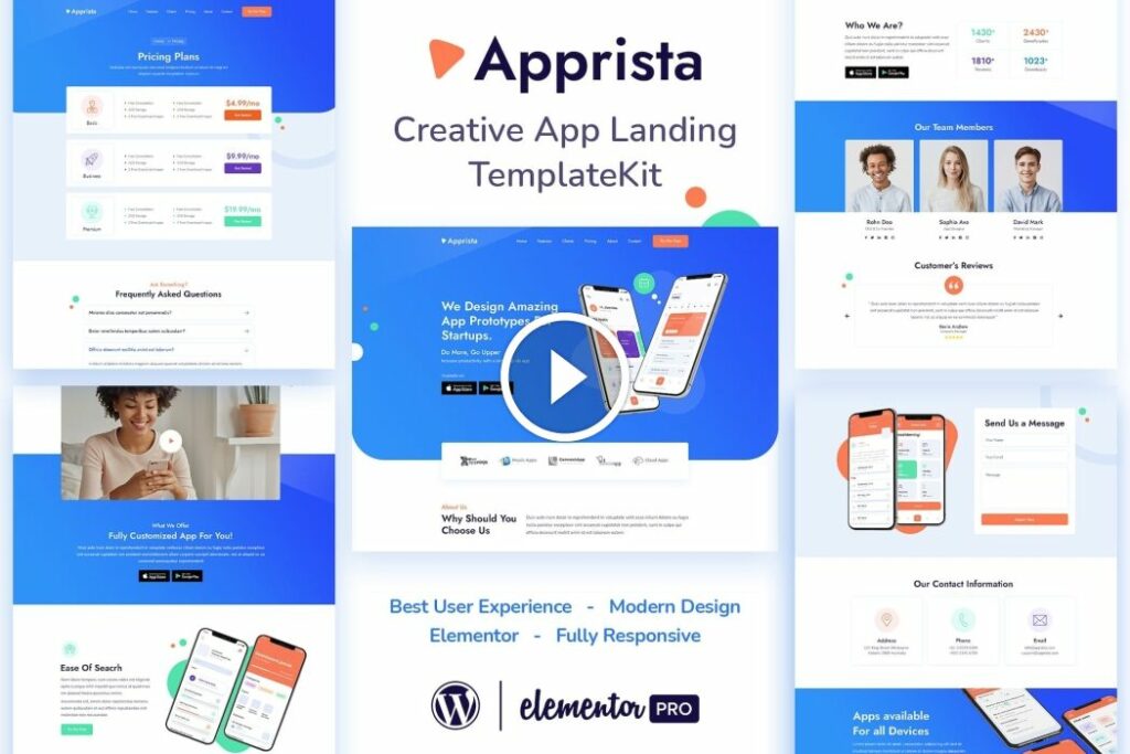 Apprista – Kit de plantillas de Elementor de aterrizaje de aplicaciones creativas
