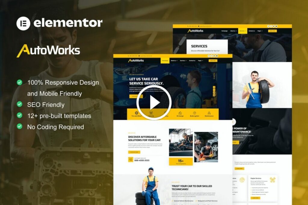 AutoWorks – Kit de plantilla Elementor de reparación de automóviles y servicios de automóviles