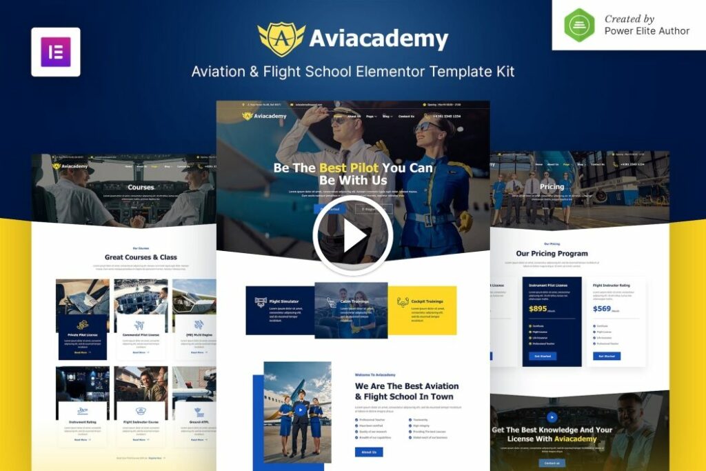 Aviacademy: kit de plantillas Elementor para la escuela de aviación y vuelo
