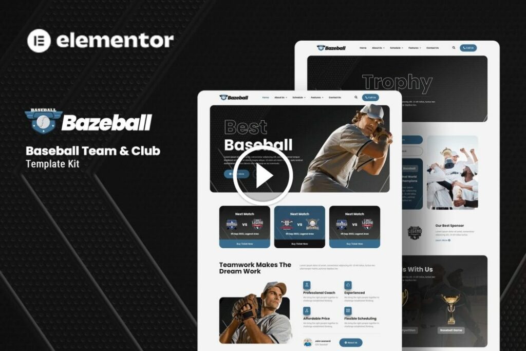 Bazeball – Sports Team Elementor Template Kit