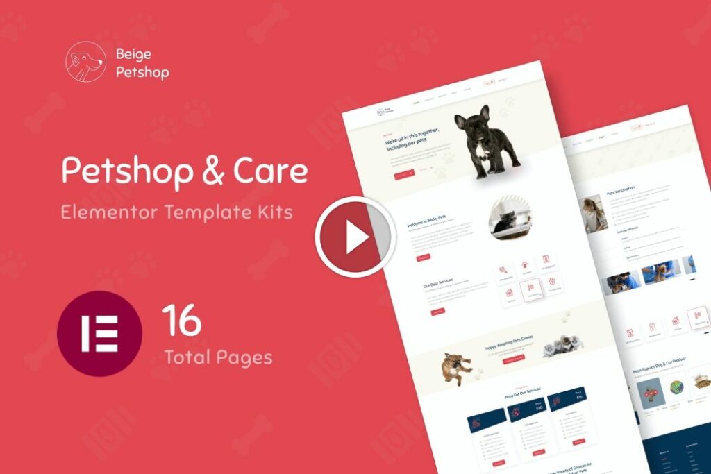 Beige – Kit de plantilla de Elementor para tienda de mascotas Woocommerce