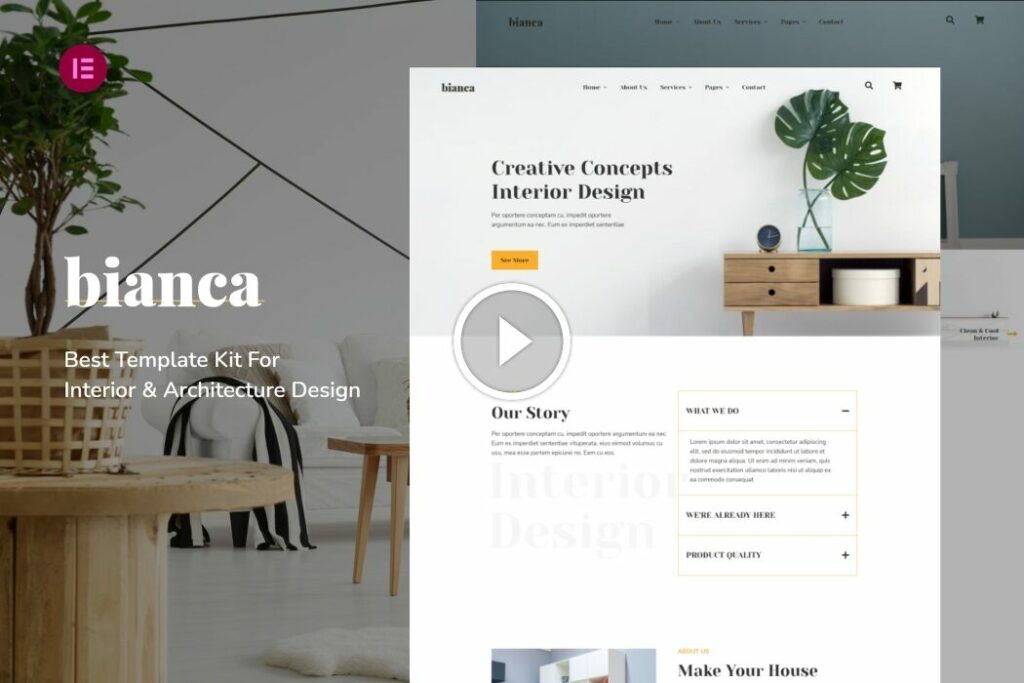 Bianca – Agencia de arquitectura y kit de plantilla Elementor de diseño de interiores