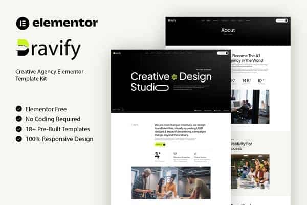Bravify – Kit de plantillas de Elementor para agencias creativas