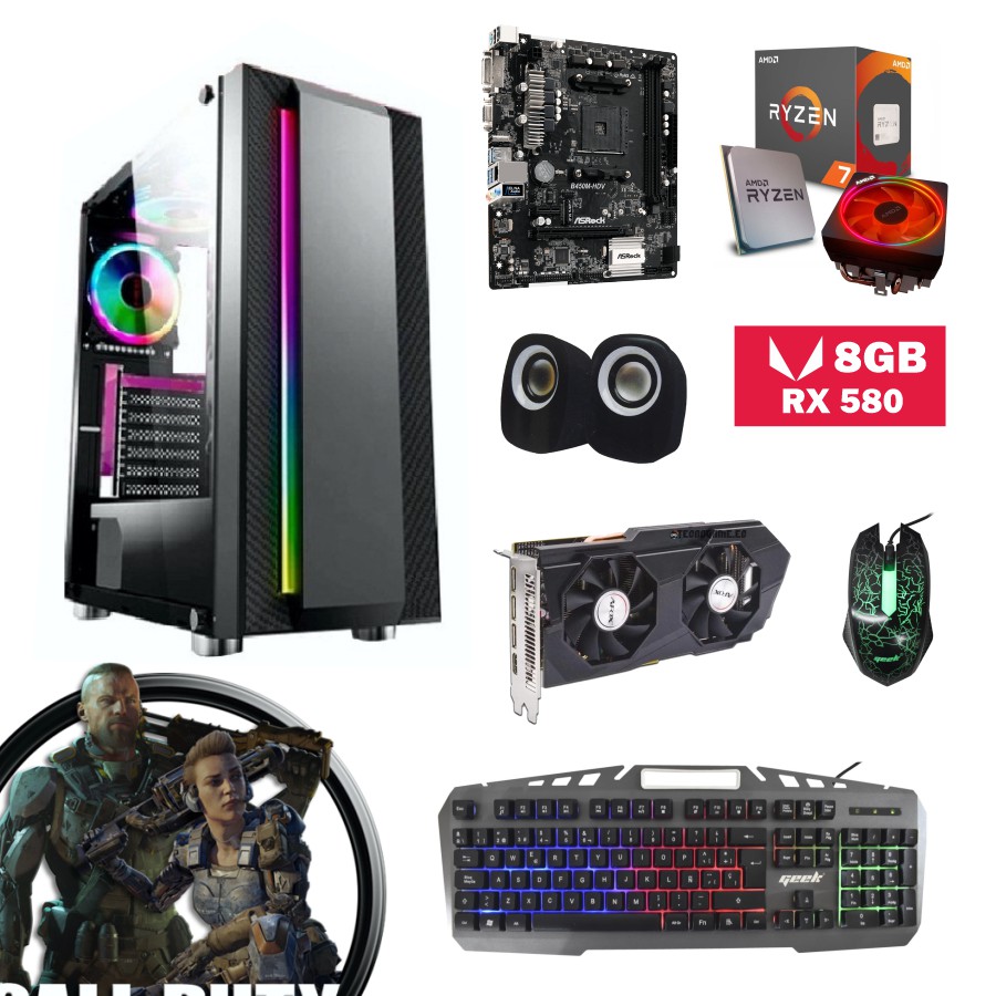 Cpu Gamer Ryzen 7 5700x, Grafica RX 580 8GB, Ram 32Gb, Ssd 256Gb + 1TB
