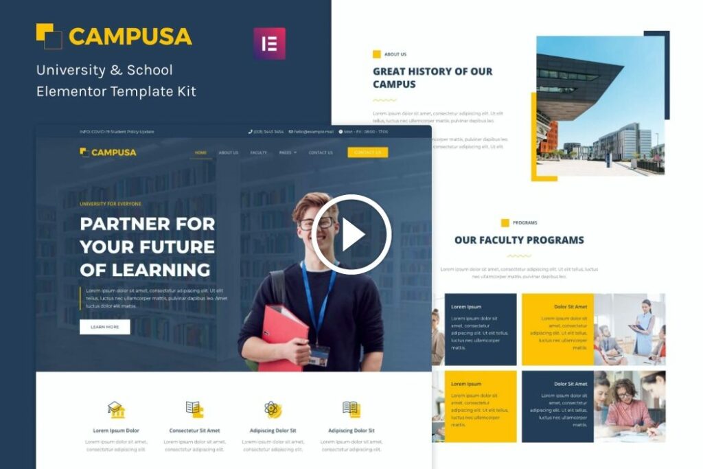 Campusa – Kit de plantillas Elementor para universidades y escuelas