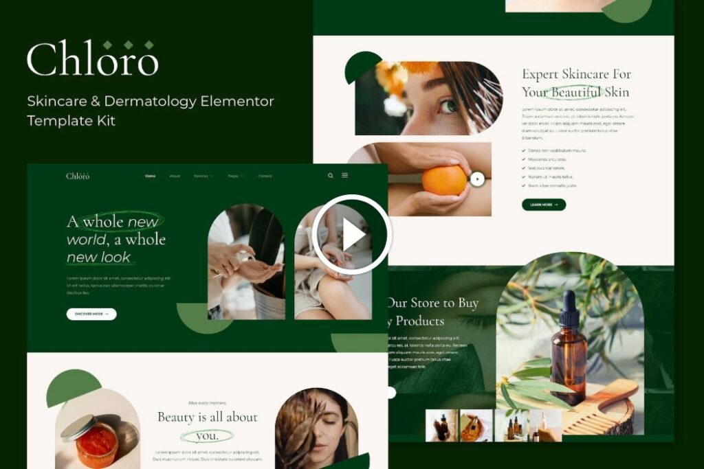 Chloro: kit de plantillas Elementor para el cuidado de la piel y la dermatología