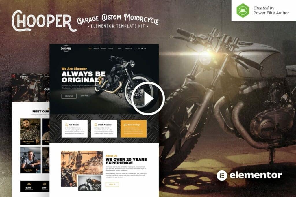 Chooper – Kit de plantilla Elementor de garaje de motocicleta personalizado