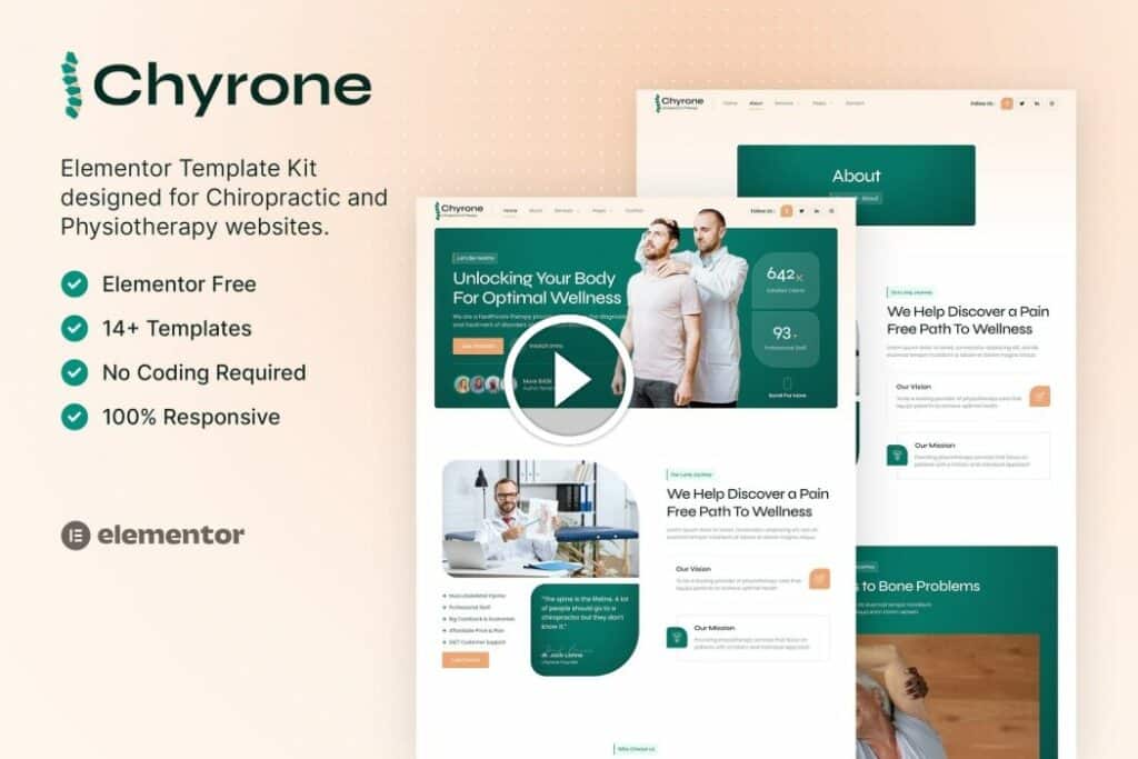 Chyrone: kit de plantilla Elementor de quiropráctica y fisioterapia