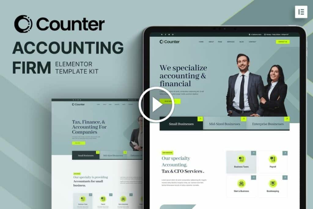 Counter: kit de plantilla Elementor de empresa de contabilidad