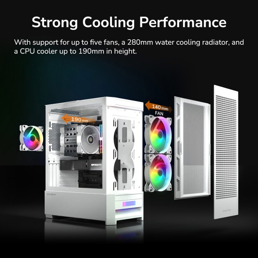 Case Gamer, Mid T, 3F Argb, Vidrio T – Cougar Duoface RGB WH - Imagen 3