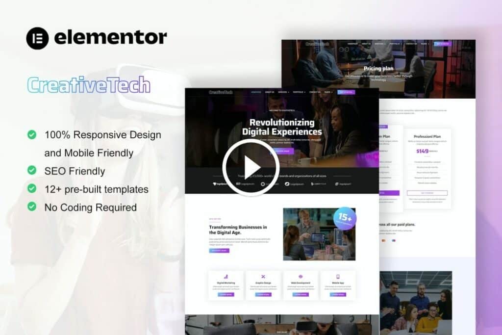 CreativeTech – Kit de plantillas Elementor para agencias de marketing digital