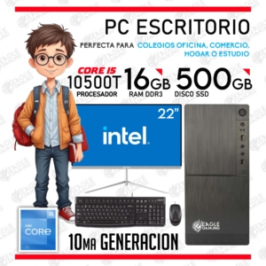 COMPUTADORA PC INTEL CORE I5 10500T, SSD 500GB, RAM 16GB, MONITOR DE 22 PULGADAS, KIT LOGITECH