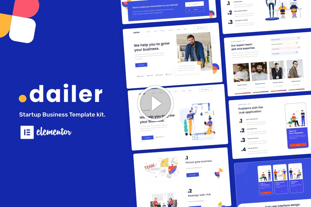 Dailer – Kit de plantillas Elementor para startups
