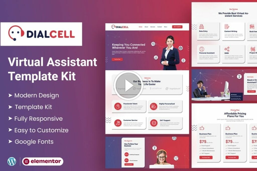 DialCell: kit de plantilla de Elementor de servicios de centro de llamadas y telemarketing