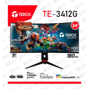 MONITOR CURVO GAMING TEROS TE‑3412G – 34″ WQHD (3440×1440), 180 Hz, 1 ms, HDR10, FreeSync Premium