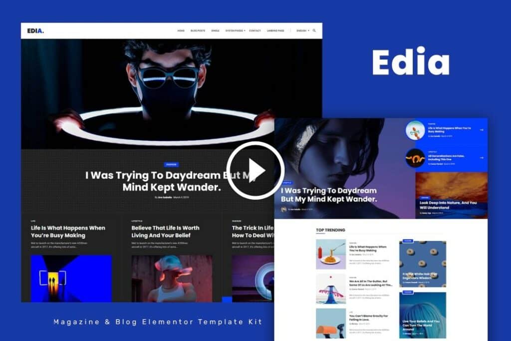 Edia: kit de plantillas Elementor para blogs y revistas