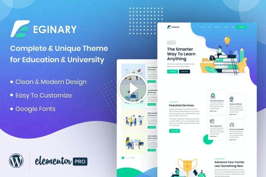 Eginary – Kit de plantillas de Elementor de educación en línea