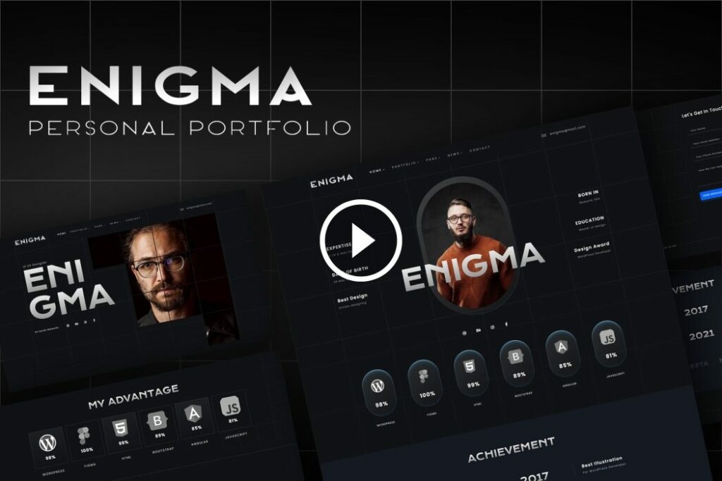 Enigma: kit de plantillas de Elementor de cartera personal