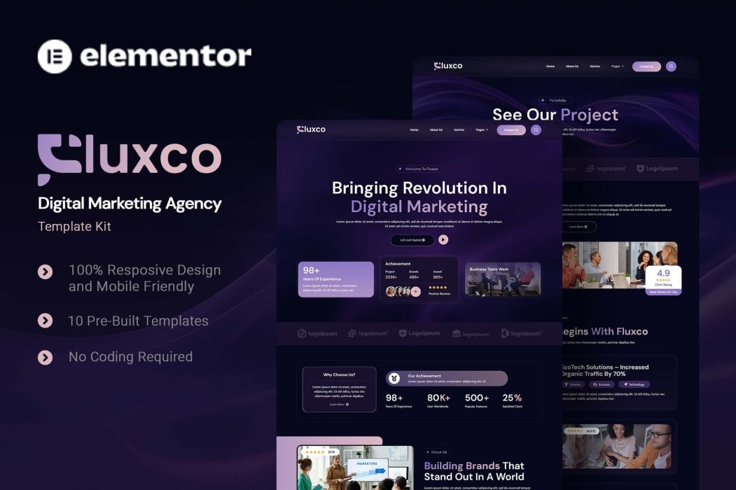 Fluxco – Plantilla Elementor para agencia de marketing digital