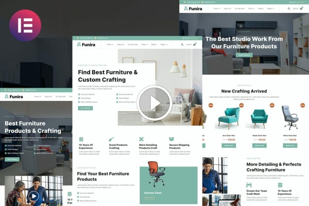 Funira – Kit de plantilla Elementor de muebles artesanales personalizados