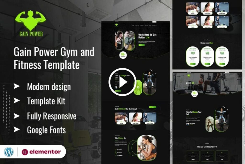 GAIN POWER – Kit de plantilla de Elementor de gimnasio y fitness