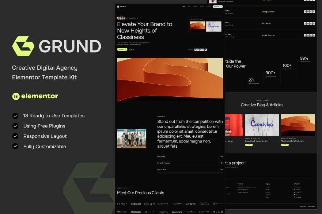 Grund – Kit de plantillas de Elementor para agencia digital creativa