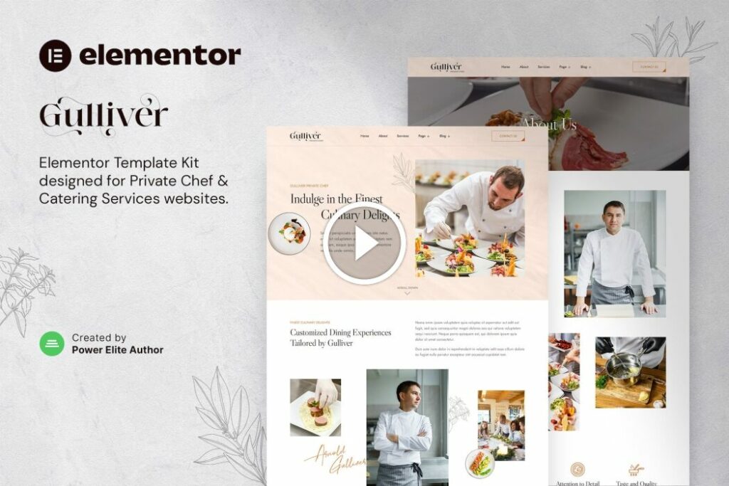 Gulliver: kit de plantilla Elementor de servicios privados de chef y comidas personales