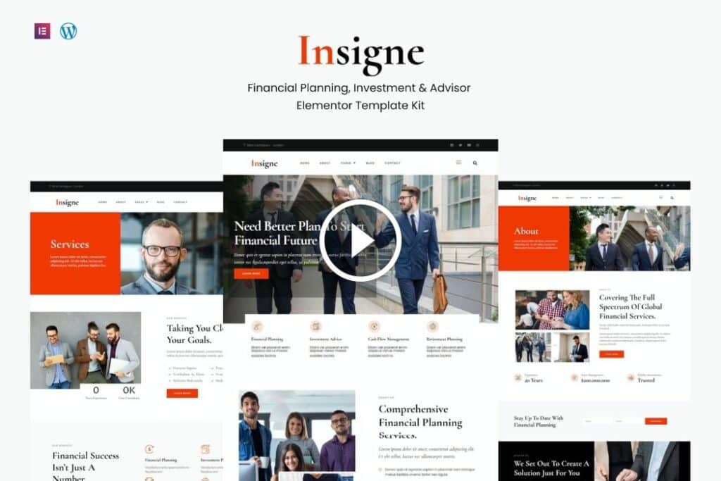 Insigne: kit de plantillas Elementor de inversión y negocios financieros
