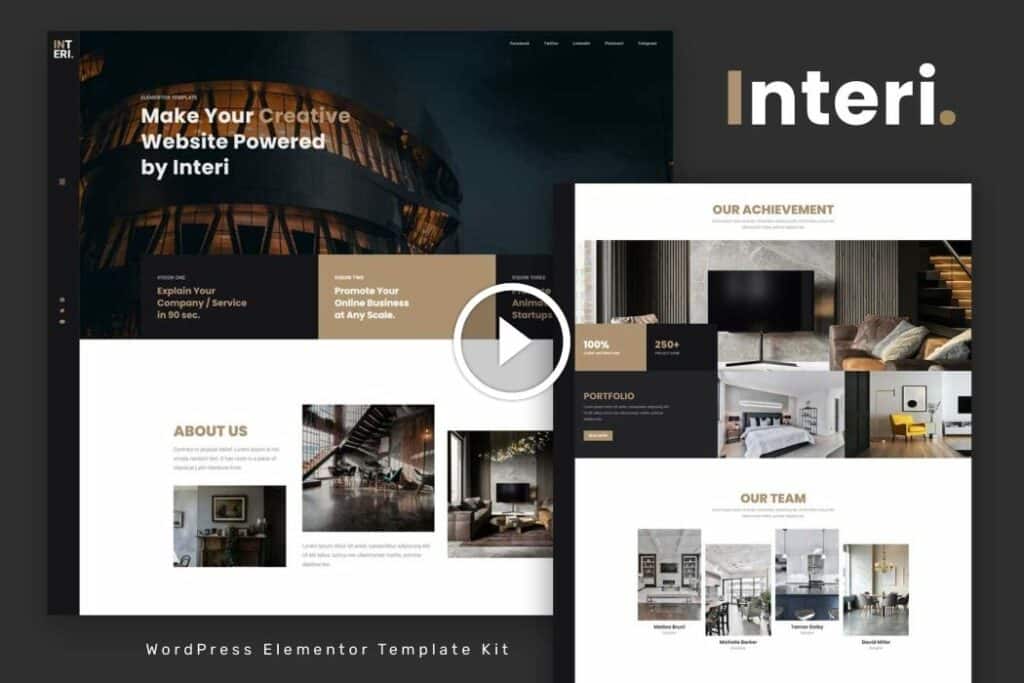 Interi – Kit de plantillas de Elementor creativos