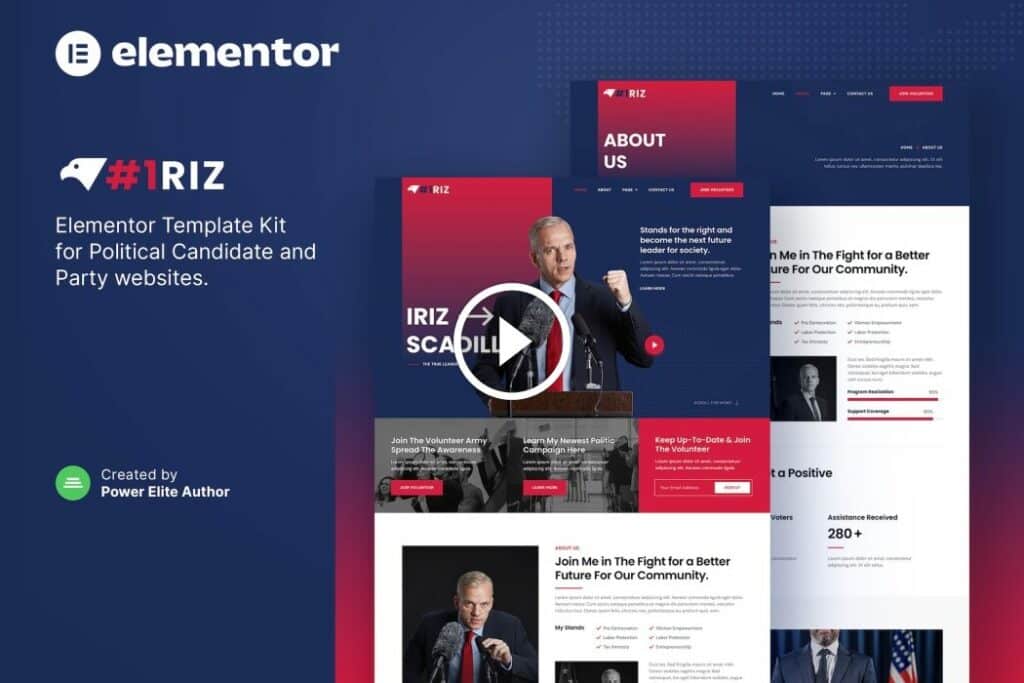 Iriz: kit de plantilla de elementor de partido y candidato político