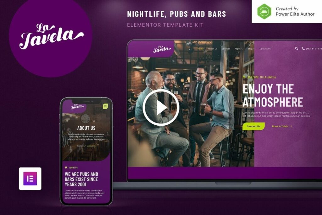 LaJavela – Kit de plantilla de Elementor para bares, vida nocturna y pubs