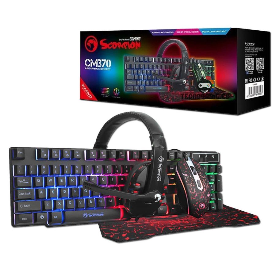 Combo Gamer Teclado, Mouse, Audif, MousePad – Marvo CM370
