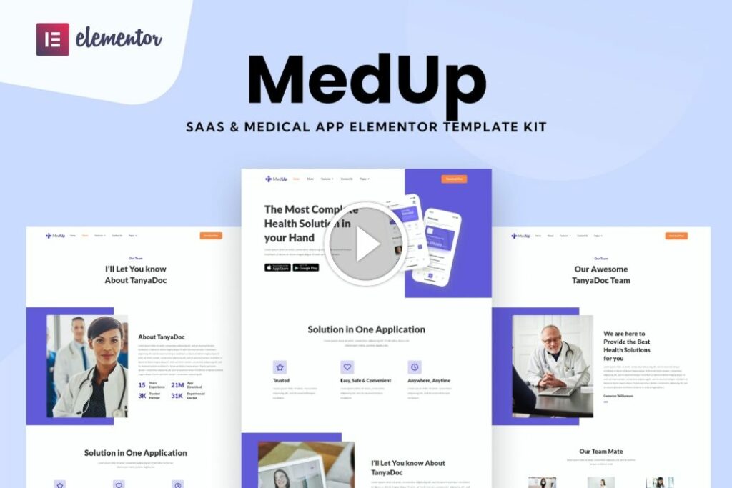 MedUp: kit de plantilla de elementor SaaS médico
