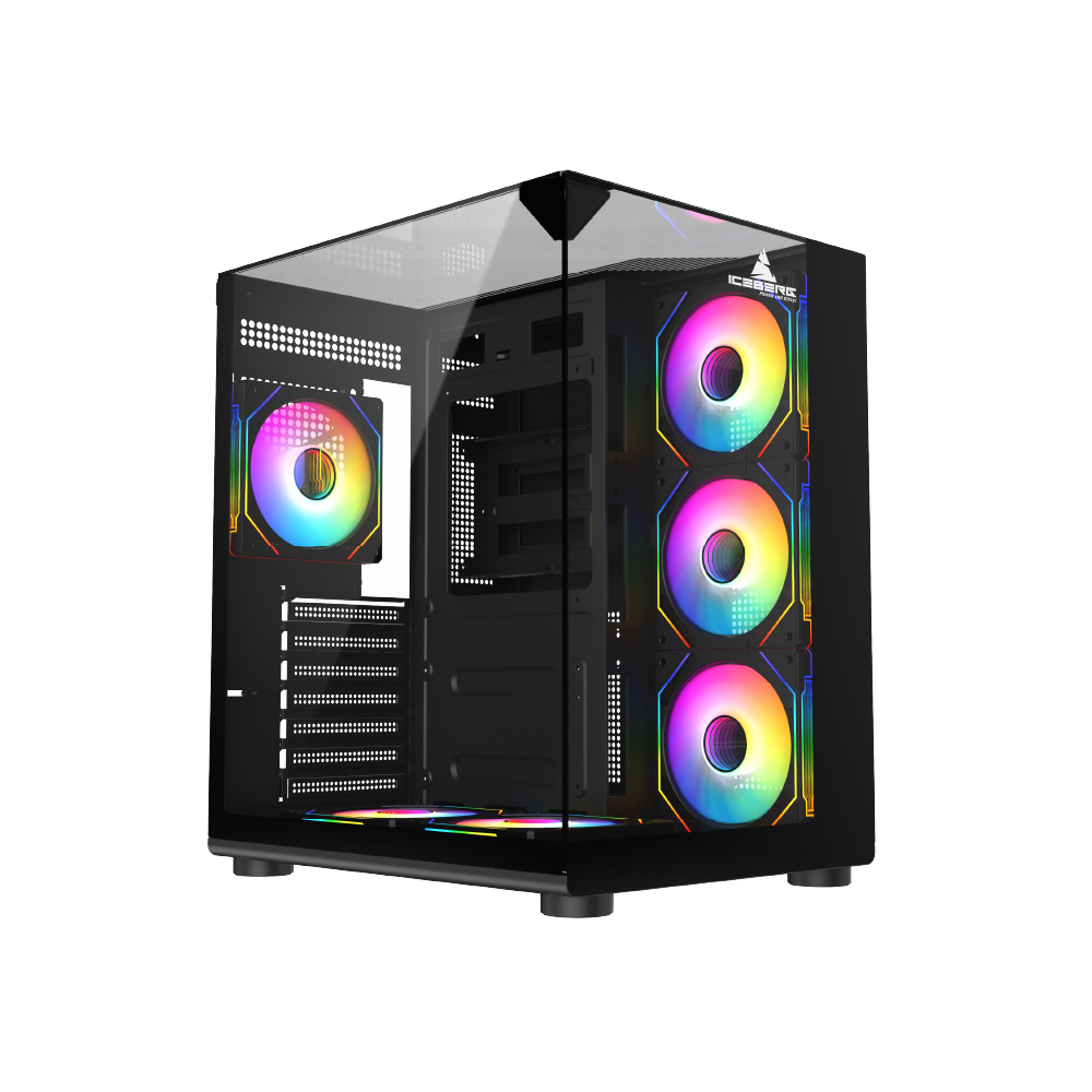 Gabinete Gamer Iceberg Crystal Cube S Mini Negro 6 Ventiladores ARGB