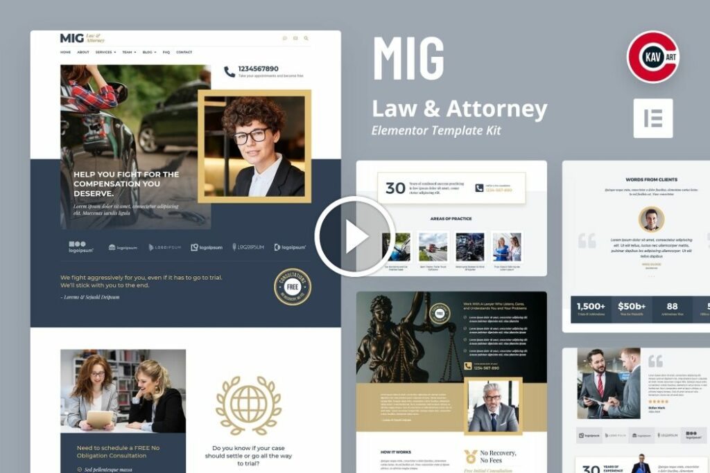 Mig: kit de plantillas de elementor de leyes y abogados