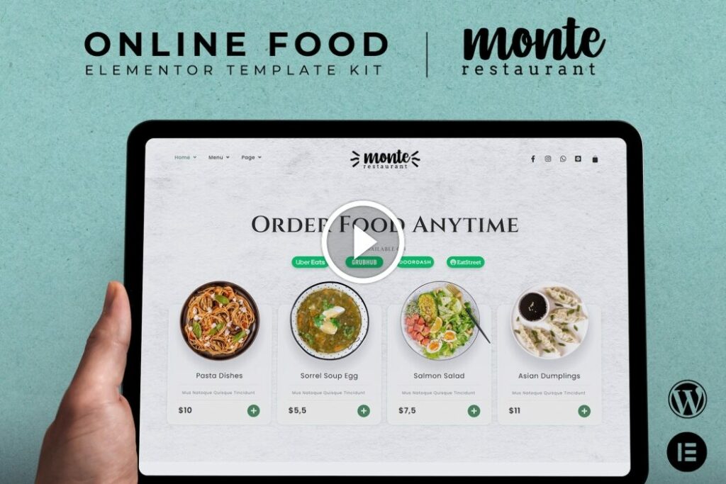 Monte – Kit de plantillas de Elementor de alimentos en línea