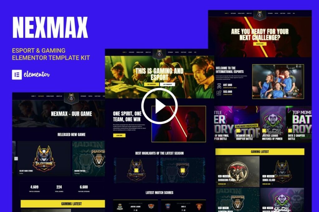 Nexmax: kit de plantillas Elementor para deportes electrónicos y juegos