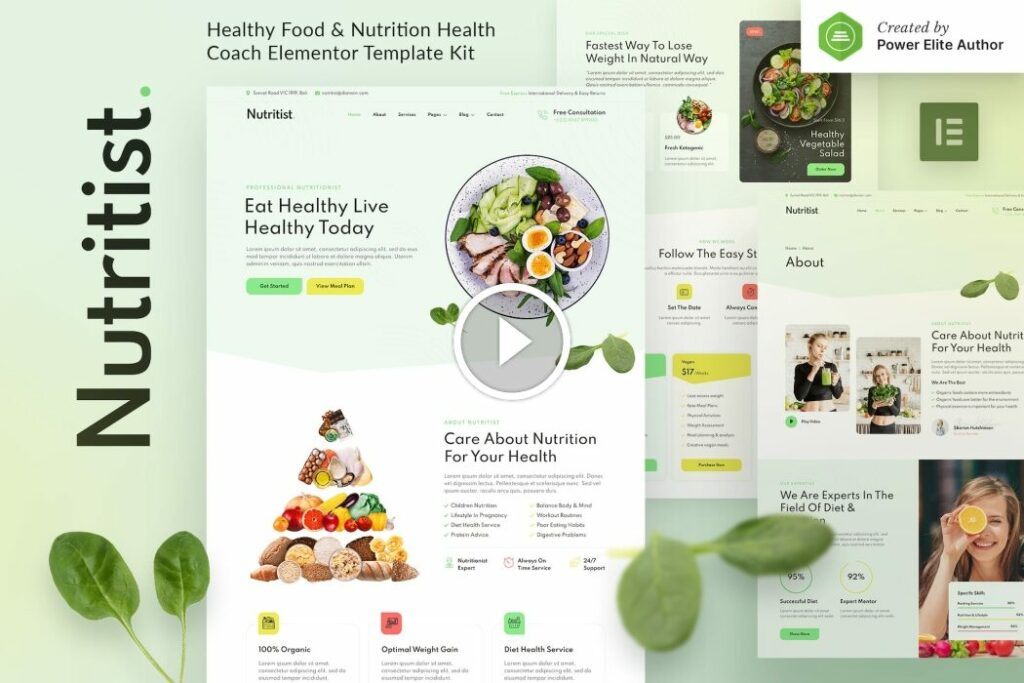 Nutritista: kit de plantilla Elementor para entrenador de nutrición y alimentación saludable