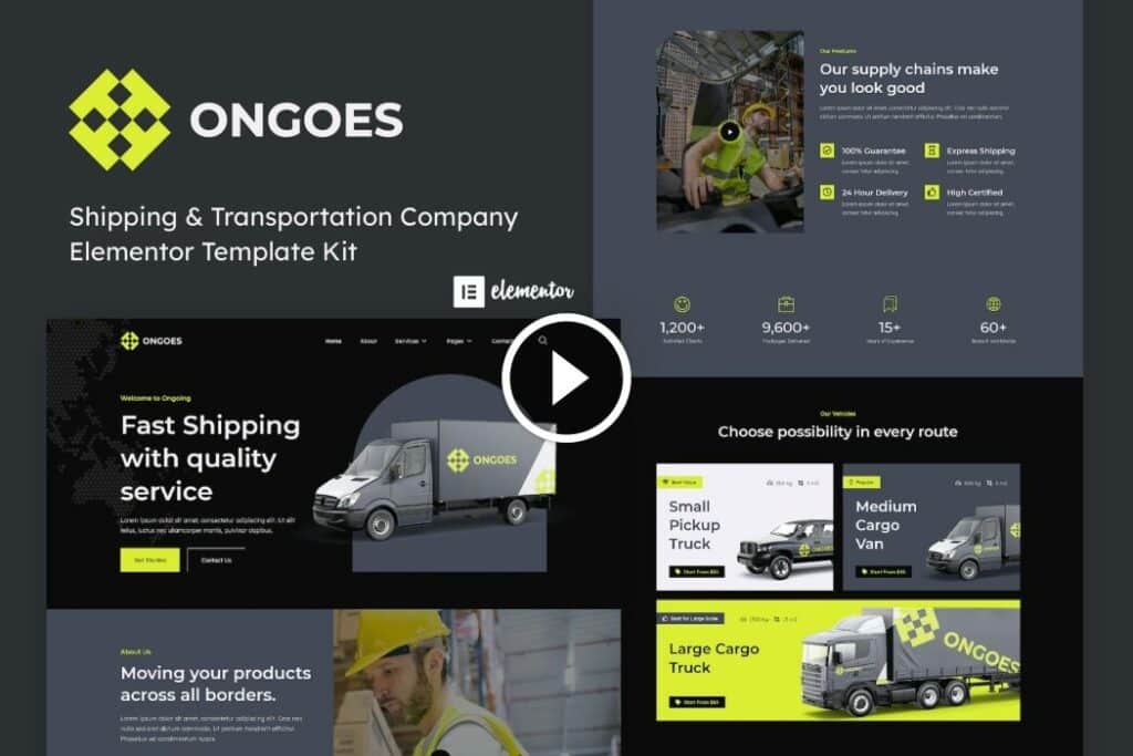 Ongoes – Kit de plantilla Elementor de empresa de envío y transporte
