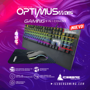 Combo Iceberg OPTIMUS MK12 3 en 1 Teclado Mecánico + Mouse Gamer + MousePad Gamer
