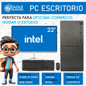 COMPUTADORA PC INTEL CORE I5 2400, SSD 240GB, RAM 8GB, MONITOR DE 22 PULGADAS, KIT LOGITECH
