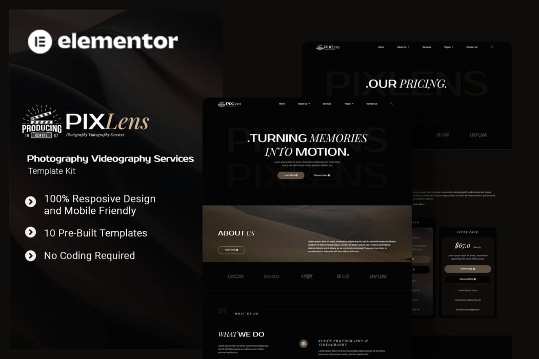 Pixlens – Servicios de Fotografía y Videografía Elementor Template Kit