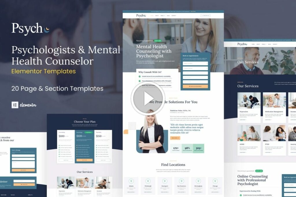 Psych – Kit de plantilla Elementor de consejero de salud mental