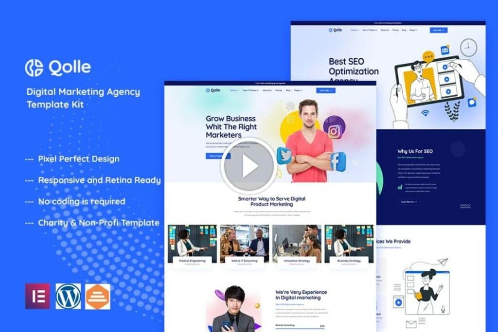 Qolle: kit de plantilla Elementor para agencias de marketing digital