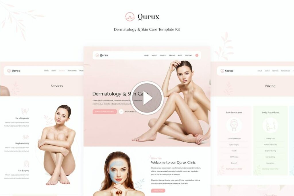 Qurux: kit de plantilla Elementor para dermatología y cuidado de la piel