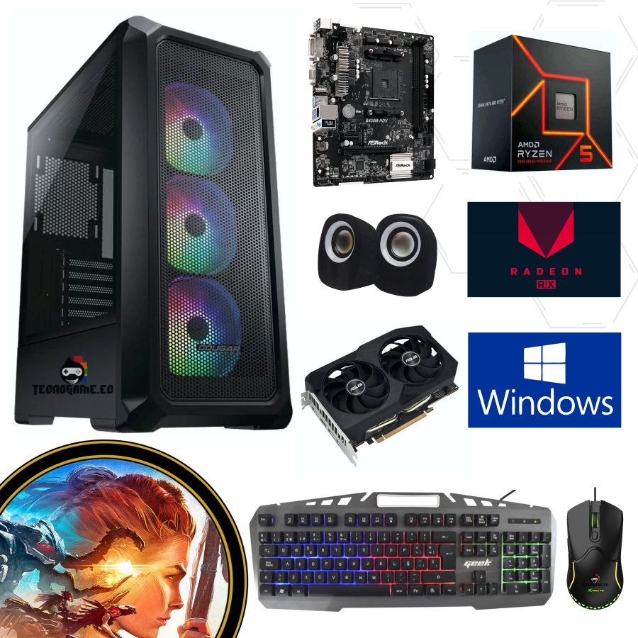 Cpu Gamer Ryzen 5 7600, Amd Rx 7600 8Gb, Ram 16Gb Ddr5, Ssd 512GB